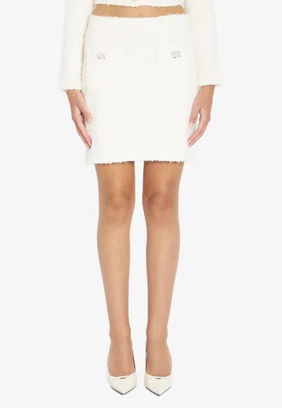 Self-portrait Bouclé Knitted Mini Skirt In White