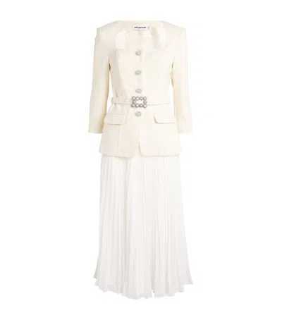 Self-portrait Bouclé Long-sleeve Midi Dress In White