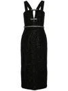 Self-portrait Tinsel Boucle Belted Cutout Midi Dress In 黑色