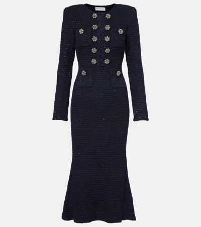 Self-portrait Bouclé Midi Dress In Blue