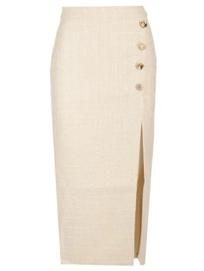 Self-portrait Bouclé Midi Skirt Skirts White