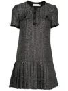 Self-portrait Metallic Boucle Pleated Mini Dress In Black