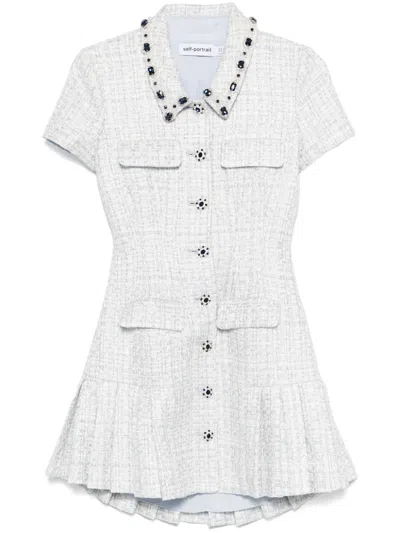 Self-portrait Self Portrait Bouclé Mini Dress In Blue Blue