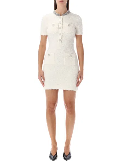 Self-portrait Boucle Mini Dress In White