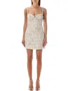 Self-portrait Tweed Sweetheart Mini Dress With Embellished Straps In Multi Pink