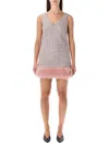 Self-portrait Bouclé Mini Dress With Faux Fur Hem In Neutral