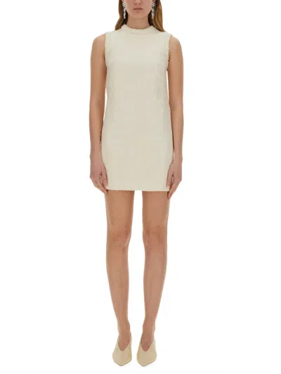 Self-portrait Boucle Mini Dress With Pearls In White