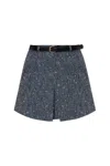 Self-portrait Bouclé High-waisted Mini Skirt With Front Pleat In Blu
