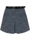 Self-portrait Bouclé High-waisted Mini Skirt With Front Pleat In Blue