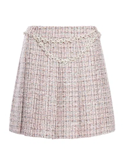 SELF-PORTRAIT BOUCLE MINI SKIRT WITH CRYSTAL BELT