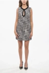 Self-portrait Boucle' Minidress With Sequined Crew-neck Embellished In Gray
