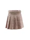 Self-portrait Textured Flared Skirt With Decorative Waist Trim In Brown