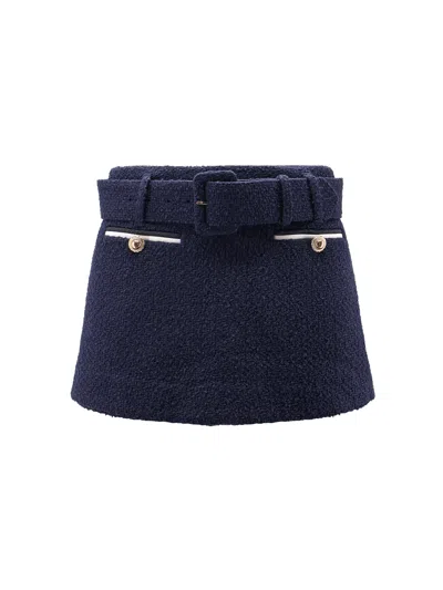 Self-portrait Bouclé Miniskirt With Shorts In Blue