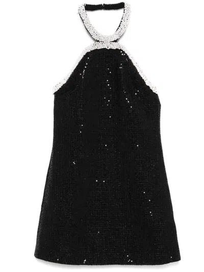 SELF-PORTRAIT BOUCLÉ PEARL-TRIM MINI DRESS