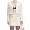 Self-portrait Boucle Pearl Trim Mini Skirt In Cream In White