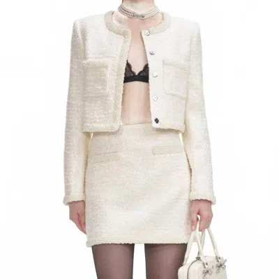 Self-portrait Boucle Pearl Trim Mini Skirt In Cream