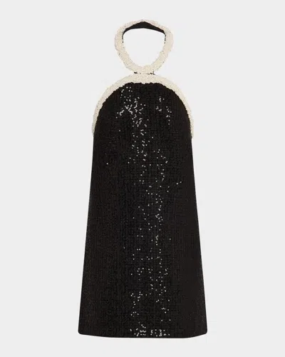SELF-PORTRAIT BOUCLE PEARLY-TRIM MINI DRESS