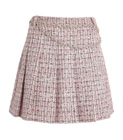 Self-portrait Bouclé Pleated Mini Skirt In Pink