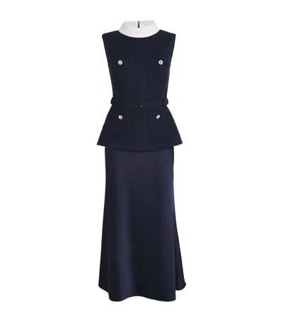 SELF-PORTRAIT BOUCLÉ-SATIN MIDI DRESS