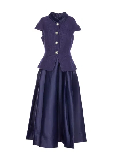 Self-portrait Boucle Taffeta Midi Dress In Purple