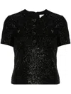Self-portrait Glitter Buttoned Top With Front Pockets In Black