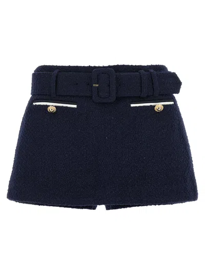 SELF-PORTRAIT BOUCLÉ WOOL SKORT BERMUDA AND SHORT BLUE