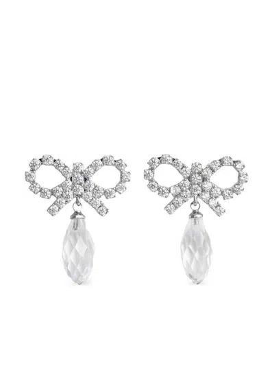 Self-portrait Bow Crystal-embellishment Earrings In Silver