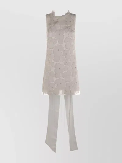 Self-portrait Bow And Floral Lace Knee Length Dress In White