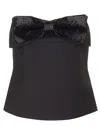 Self-portrait Black Sleeveless Top With Bandeau Neckline In Tech Fabric Woman