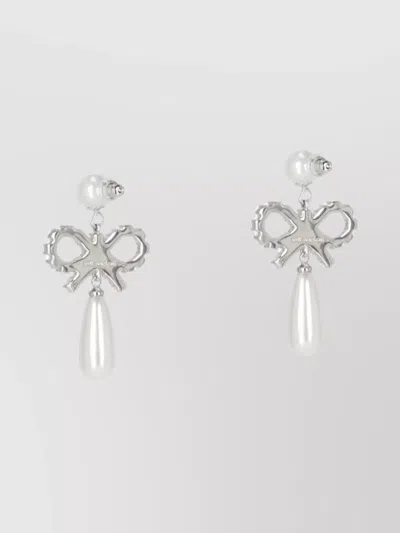 Self-portrait Bow Bead Crystal Pearl Earrings