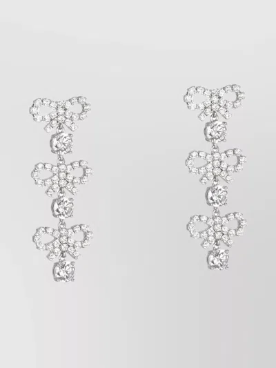 Self-portrait Bow Brass Crystal Dangling Earrings