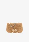Self-portrait Bow Charm Chain-linked Shoulder Bag In Sand