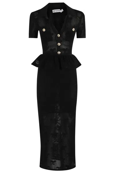 Self-portrait Bow Crochet Midi Dress In Black
