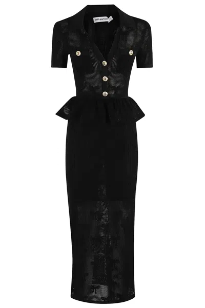 Self-portrait Bow Crochet Midi Dress In Black