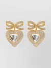 Self-portrait Bow Crystal Drop Heart Gold Earrings In Gold