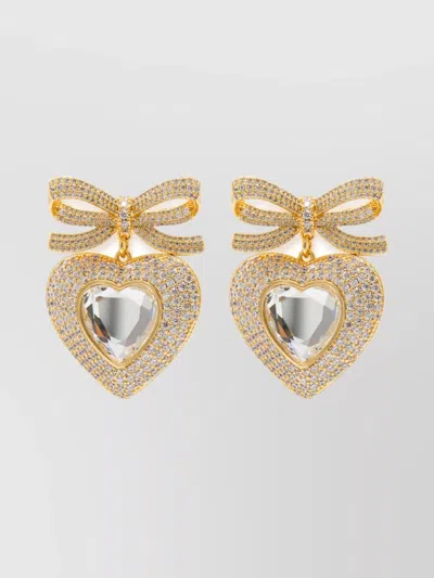 Self-portrait Crystal-embellished Bow Heart Earrings In Burgundy