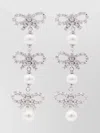 Self-portrait Bow Crystal Drop Pearl Earrings