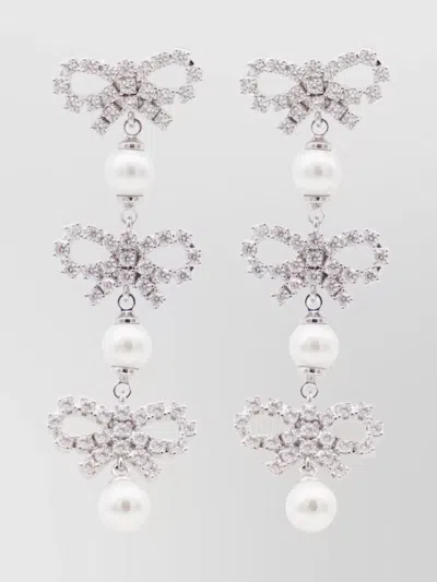 Self-portrait Bow Crystal Drop Pearl Earrings