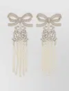 Self-portrait Bow Crystal Drop Pearl Tassels Earrings