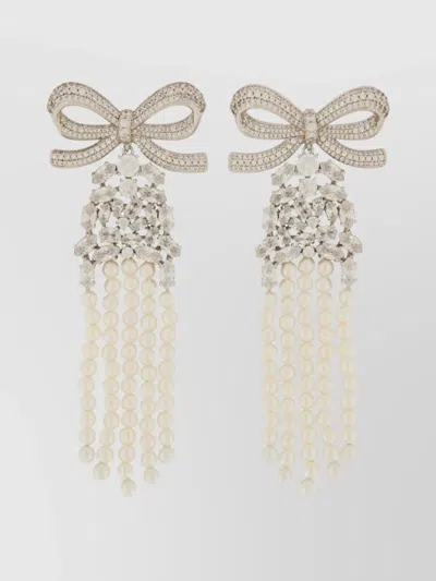 Self-portrait Bow Crystal Drop Pearl Tassels Earrings