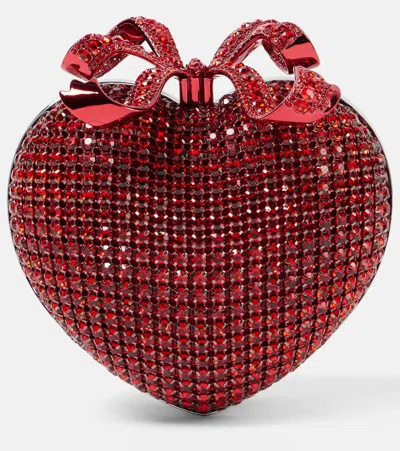 Self-portrait Bow Crystal-embellished Clutch In Red