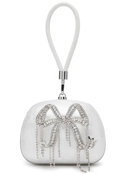 Self-portrait Bow Crystal-embellished Pearlescent Acrylic Top Handle Bag In Cream
