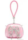 Self-portrait Bow Crystal-embellished Pearlescent Clutch In Pink