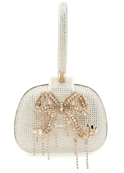 Self-portrait Bow Crystal-embellished Satin Top Handle Bag In Cream