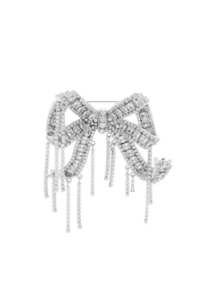 Self-portrait Bow Crystal-embellished Silver-plated Brooch