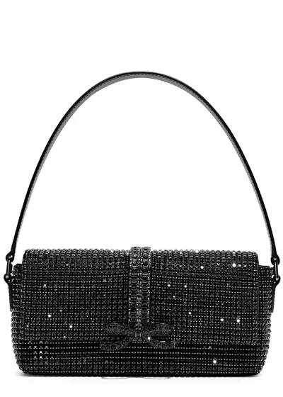 Self-portrait Bow Crystal-embellished Top Handle Bag In Black