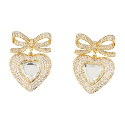 SELF-PORTRAIT SELF-PORTRAIT BOW CRYSTAL HEART EARRINGS - METAL - GOLD