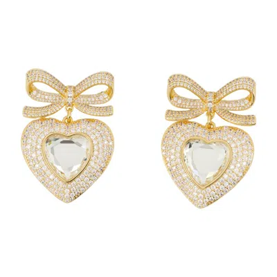 Self-portrait Bow Crystal Heart Earrings In Gold