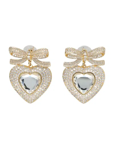 Self-portrait Bow Crystal Jeart Earring In Gold