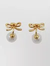 Self-portrait Bow Design Pearl Embellished Earrings In Gold